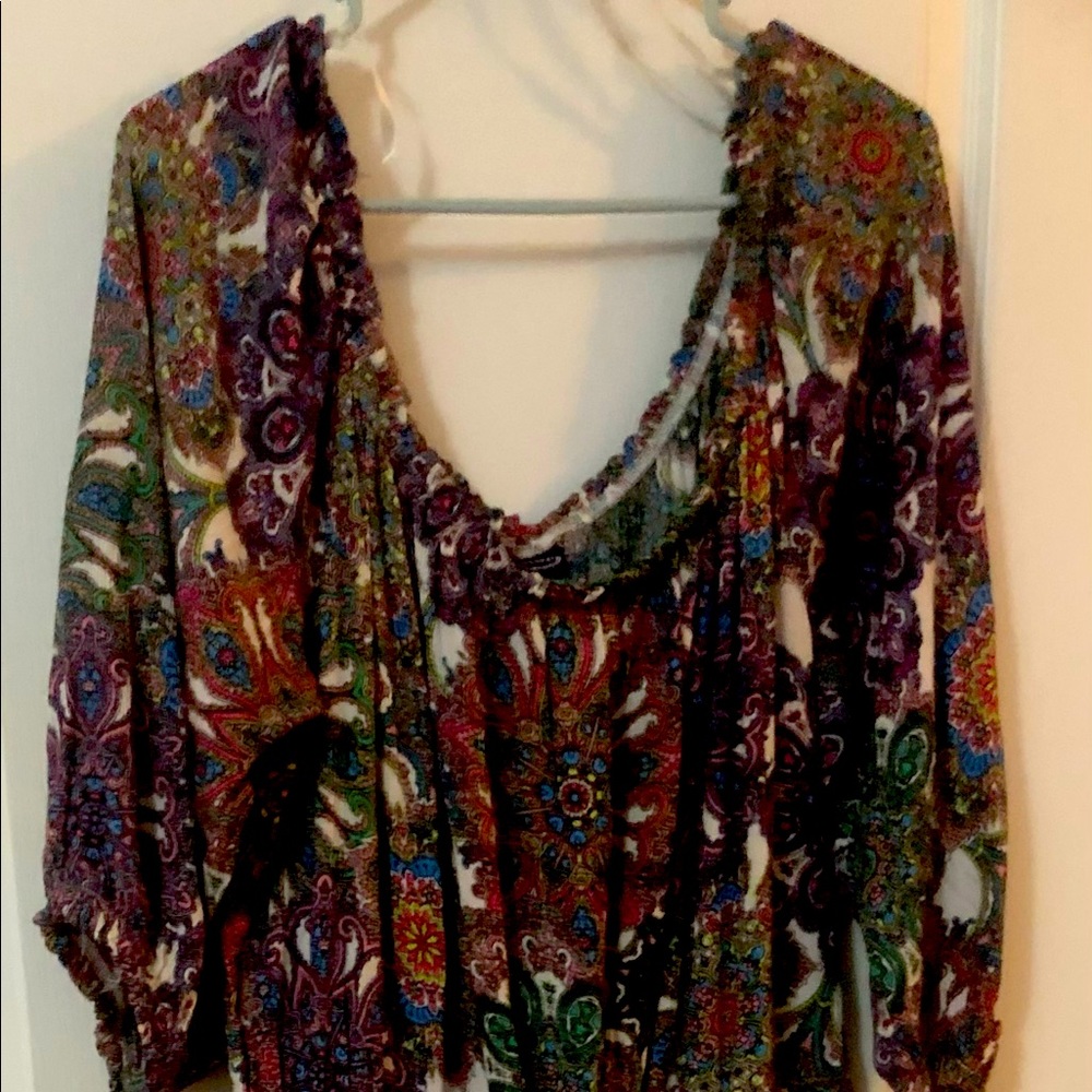 Plus size pasley off shoulder jumpsuit
